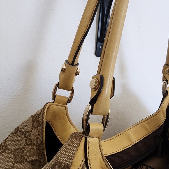 Gucci GG Canvas Abbey Line Purse Brown Beige Monogram Shoulder Bag Purse - Picture 3 of 16